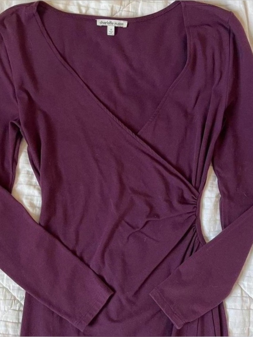 Charlotte Russe Plum Long Sleeve Wrap-Style Top